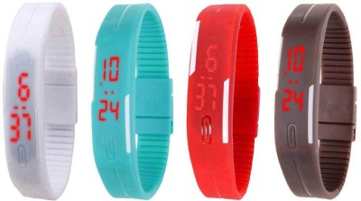 NS18 Silicone Led Magnet Band Combo of 4 White, Sky Blue, Red And Brown Digital Watch  - For Boys & Girls   Watches  (NS18)