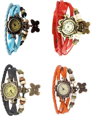 NS18 Vintage Butterfly Rakhi Combo of 4 Sky Blue, Black, Red And Orange Analog Watch  - For Women   Watches  (NS18)