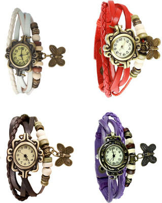 

NS18 Vintage Butterfly Rakhi Combo of 4 White, Brown, Red And Purple Watch - For Women