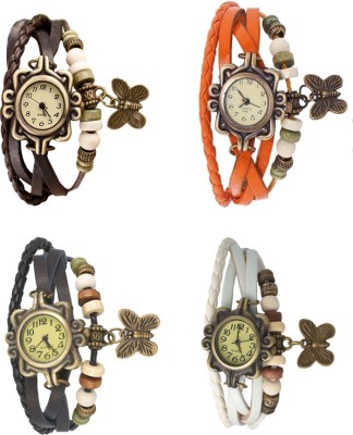 NS18 Vintage Butterfly Rakhi Combo of 4 Brown, Black, Orange And White Analog Watch  - For Women   Watches  (NS18)