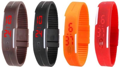 NS18 Silicone Led Magnet Band Watch Combo of 4 Brown, Black, Orange And Red Digital Watch  - For Couple   Watches  (NS18)