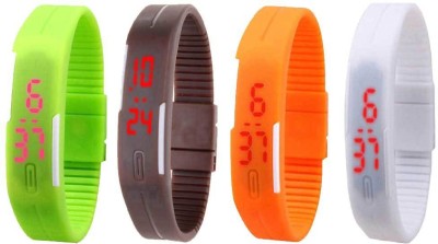 NS18 Silicone Led Magnet Band Combo of 4 Green, Brown, Orange And White Digital Watch  - For Boys & Girls   Watches  (NS18)