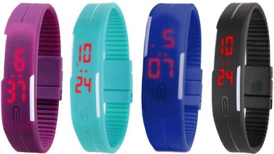 NS18 Silicone Led Magnet Band Combo of 4 Purple, Sky Blue, Blue And Black Digital Watch  - For Boys & Girls   Watches  (NS18)