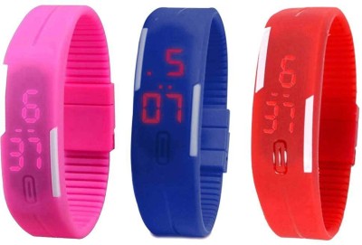 NS18 Silicone Led Magnet Band Combo of 3 Pink, Blue And Red Digital Watch  - For Boys & Girls   Watches  (NS18)