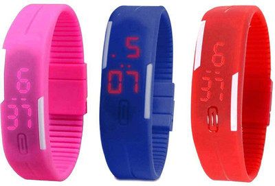 

Kissu Led Band Watch Combo of 3 Pink, Blue And Red Watch - For Couple