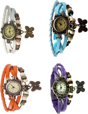 NS18 Vintage Butterfly Rakhi Combo of 4 White, Orange, Sky Blue And Purple Analog Watch  - For Women   Watches  (NS18)