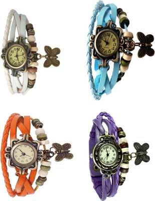 NS18 Vintage Butterfly Rakhi Combo of 4 White, Orange, Sky Blue And Purple Analog Watch  - For Women   Watches  (NS18)