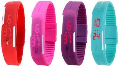 NS18 Silicone Led Magnet Band Watch Combo of 4 Red, Pink, Purple And Sky Blue Digital Watch  - For Couple   Watches  (NS18)