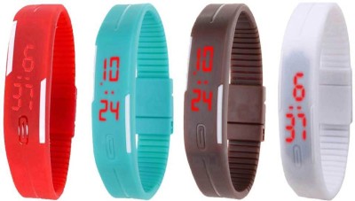 NS18 Silicone Led Magnet Band Combo of 4 Red, Sky Blue, Brown And White Digital Watch  - For Boys & Girls   Watches  (NS18)