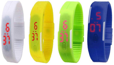 NS18 Silicone Led Magnet Band Combo of 4 White, Yellow, Green And Blue Digital Watch  - For Boys & Girls   Watches  (NS18)