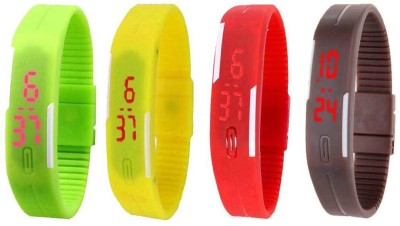 NS18 Silicone Led Magnet Band Combo of 4 Green, Yellow, Red And Brown Digital Watch  - For Boys & Girls   Watches  (NS18)