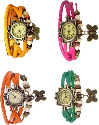 NS18 Vintage Butterfly Rakhi Combo of 4 Yellow, Orange, Pink And Green Analog Watch  - For Women   Watches  (NS18)