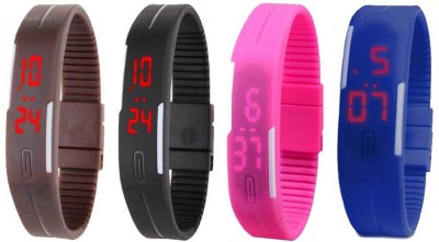 NS18 Silicone Led Magnet Band Combo of 4 Brown, Black, Pink And Blue Digital Watch  - For Boys & Girls   Watches  (NS18)