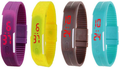 View NS18 Silicone Led Magnet Band Watch Combo of 4 Purple, Yellow, Brown And Sky Blue Digital Watch  - For Couple Wrist Watches Price Online(NS18)