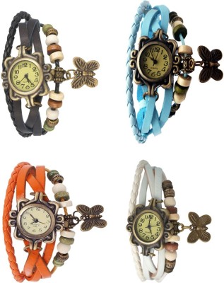 NS18 Vintage Butterfly Rakhi Combo of 4 Black, Orange, Sky Blue And White Analog Watch  - For Women   Watches  (NS18)