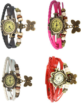 

Kissu Vintage Rakhi Combo of 4 Black, White, Pink And Red Watch - For Women