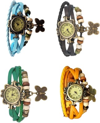 NS18 Vintage Butterfly Rakhi Combo of 4 Sky Blue, Green, Black And Yellow Analog Watch  - For Women   Watches  (NS18)