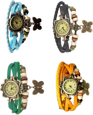 

Kissu Vintage Rakhi Combo of 4 Sky Blue, Green, Black And Yellow Watch - For Women