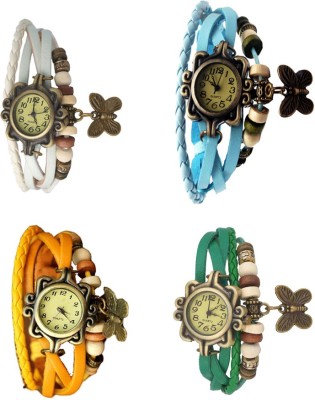 NS18 Vintage Butterfly Rakhi Combo of 4 White, Yellow, Sky Blue And Green Analog Watch  - For Women   Watches  (NS18)