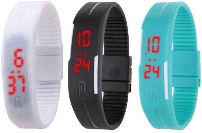 NS18 Silicone Led Magnet Band Combo of 3 White, Black And Sky Blue Digital Watch  - For Boys & Girls   Watches  (NS18)