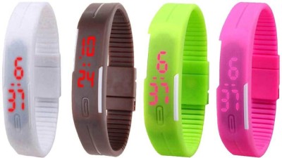 NS18 Silicone Led Magnet Band Combo of 4 White, Brown, Green And Pink Digital Watch  - For Boys & Girls   Watches  (NS18)