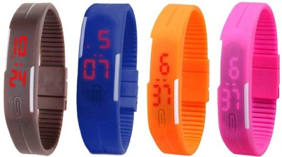 NS18 Silicone Led Magnet Band Combo of 4 Brown, Blue, Orange And Pink Digital Watch  - For Boys & Girls   Watches  (NS18)