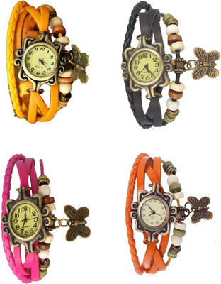 

Kissu Vintage Rakhi Combo of 4 Yellow, Pink, Black And Orange Watch - For Women