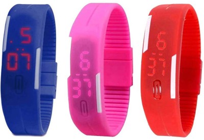 NS18 Silicone Led Magnet Band Combo of 3 Blue, Pink And Red Digital Watch  - For Boys & Girls   Watches  (NS18)