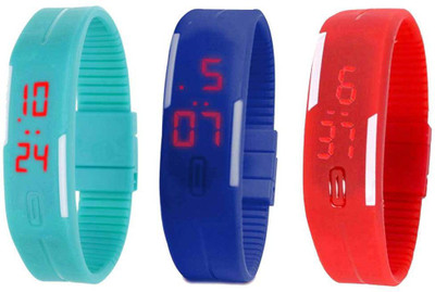 

Kissu Led Band Watch Combo of 3 Sky Blue, Blue And Red Watch - For Couple