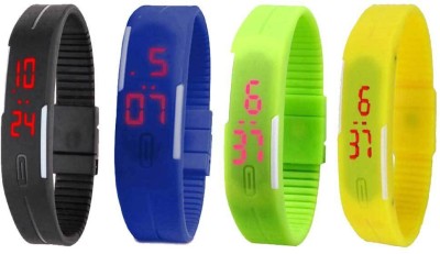 NS18 Silicone Led Magnet Band Combo of 4 Black, Blue, Green And Yellow Digital Watch  - For Boys & Girls   Watches  (NS18)