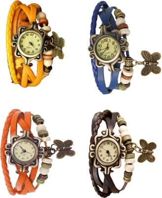 NS18 Vintage Butterfly Rakhi Combo of 4 Yellow, Orange, Blue And Brown Analog Watch  - For Women   Watches  (NS18)