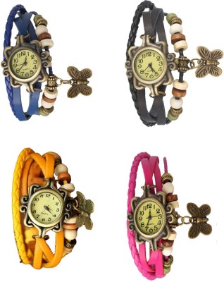 NS18 Vintage Butterfly Rakhi Combo of 4 Blue, Yellow, Black And Pink Analog Watch  - For Women   Watches  (NS18)