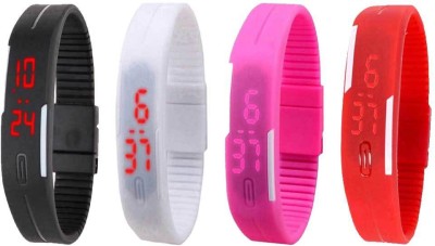 NS18 Silicone Led Magnet Band Watch Combo of 4 Black, White, Pink And Red Digital Watch  - For Couple   Watches  (NS18)
