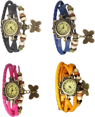 NS18 Vintage Butterfly Rakhi Combo of 4 Black, Pink, Blue And Yellow Analog Watch  - For Women   Watches  (NS18)