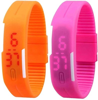 NS18 Silicone Led Magnet Band Set of 2 Orange And Pink Digital Watch  - For Boys & Girls   Watches  (NS18)