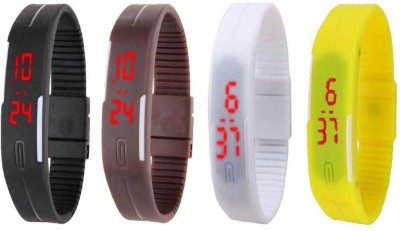 NS18 Silicone Led Magnet Band Combo of 4 Black, Brown, White And Yellow Digital Watch  - For Boys & Girls   Watches  (NS18)