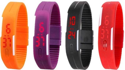 NS18 Silicone Led Magnet Band Watch Combo of 4 Orange, Purple, Black And Red Digital Watch  - For Couple   Watches  (NS18)