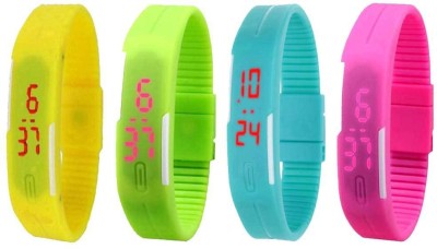 NS18 Silicone Led Magnet Band Watch Combo of 4 Yellow, Green, Sky Blue And Pink Digital Watch  - For Couple   Watches  (NS18)