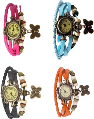 NS18 Vintage Butterfly Rakhi Combo of 4 Pink, Black, Sky Blue And Orange Analog Watch  - For Women   Watches  (NS18)