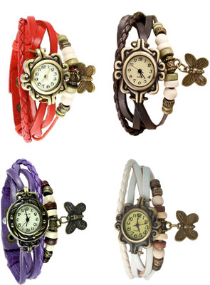 

Kissu Vintage Rakhi Combo of 4 Red, Purple, Brown And White Watch - For Women