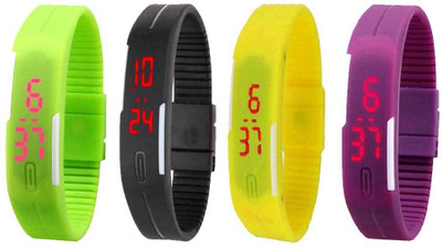 

Kissu Led Magnet Band Combo of 4 Green, Black, Yellow And Purple Watch - For Men & Women