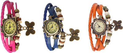 

Kissu Vintage Rakhi Watch Combo of 3 Pink, Blue And Orange Watch - For Women