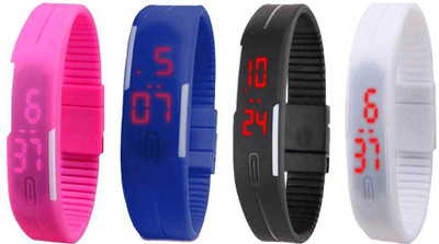 

Kissu Led Magnet Band Combo of 4 Pink, Blue, Black And White Watch - For Men & Women