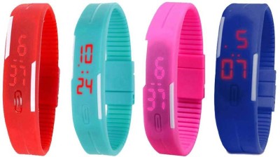 NS18 Silicone Led Magnet Band Combo of 4 Red, Sky Blue, Pink And Blue Digital Watch  - For Boys & Girls   Watches  (NS18)
