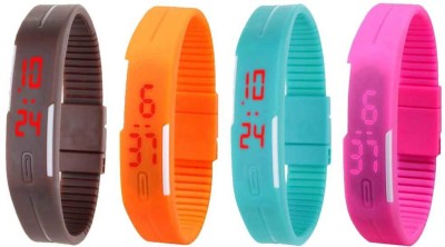 NS18 Silicone Led Magnet Band Watch Combo of 4 Brown, Orange, Sky Blue And Pink Digital Watch  - For Couple   Watches  (NS18)