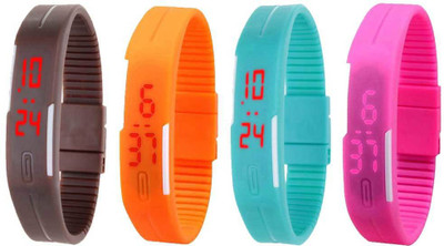 NS18 Silicone Led Magnet Band Watch Combo of 4 Brown, Orange, Sky Blue And Pink Digital Watch  - For Couple   Watches  (NS18)