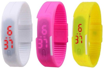 NS18 Silicone Led Magnet Band Combo of 3 White, Pink And Yellow Digital Watch  - For Boys & Girls   Watches  (NS18)