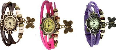 

Kissu Vintage Rakhi Watch Combo of 3 Brown, Pink And Purple Watch - For Women