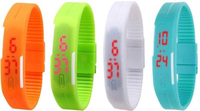 NS18 Silicone Led Magnet Band Watch Combo of 4 Orange, Green, White And Sky Blue Watch  - For Couple   Watches  (NS18)
