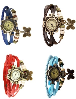 NS18 Vintage Butterfly Rakhi Combo of 4 Blue, Red, Brown And Sky Blue Analog Watch  - For Women   Watches  (NS18)